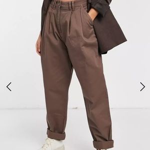 ASOS DESIGN ovoid pleat front peg pants in taupe